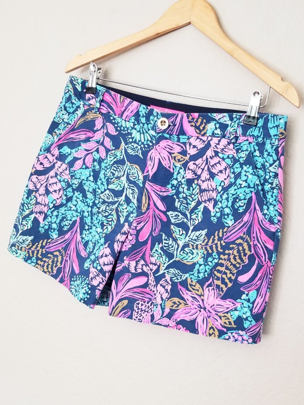 Lilly Pulitzer Gretchen High Rise Shorts 5" Inseam Aegean Navy Calypso Coast 10 - Picture 6 of 14